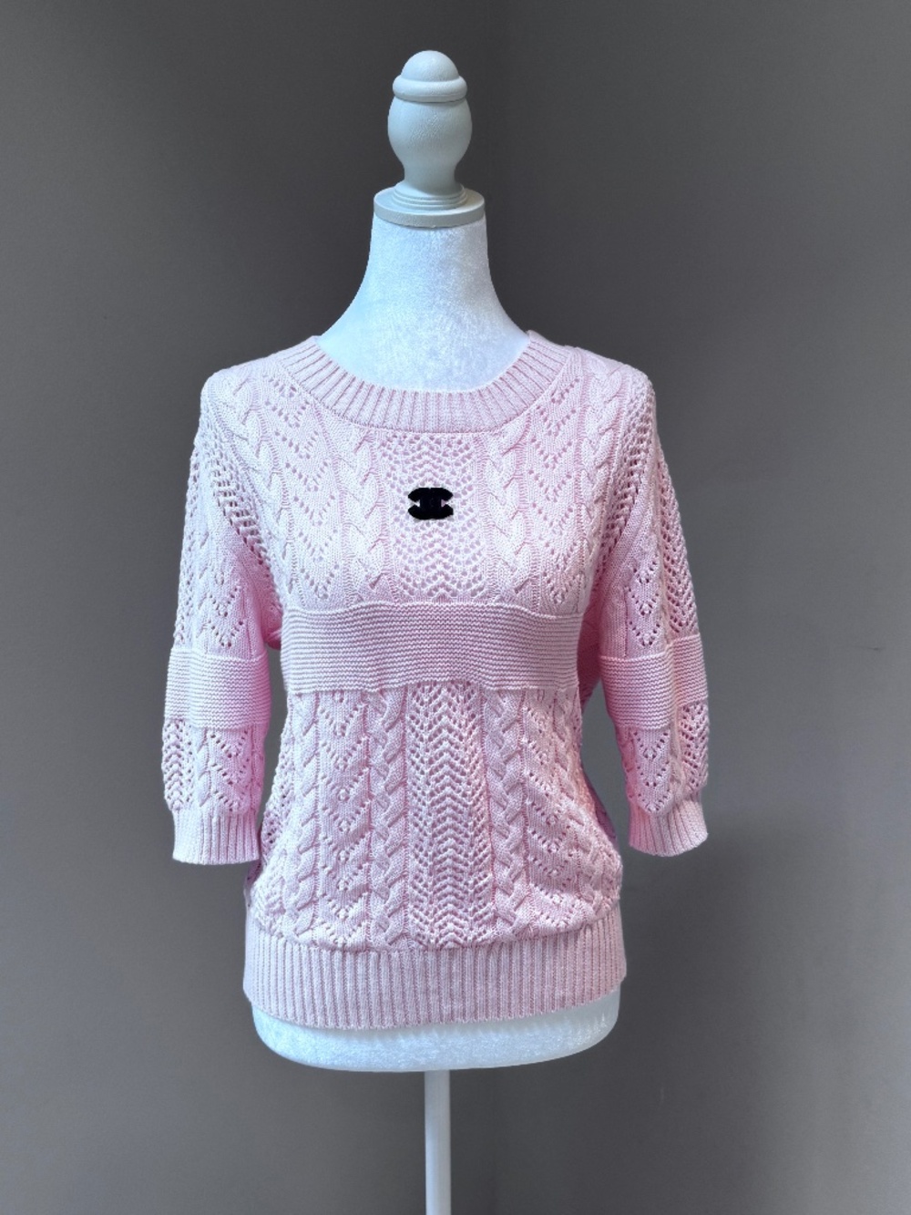 NWOT Boutique Blush Pink Open Knit Short Sleeve Sweater Size Small